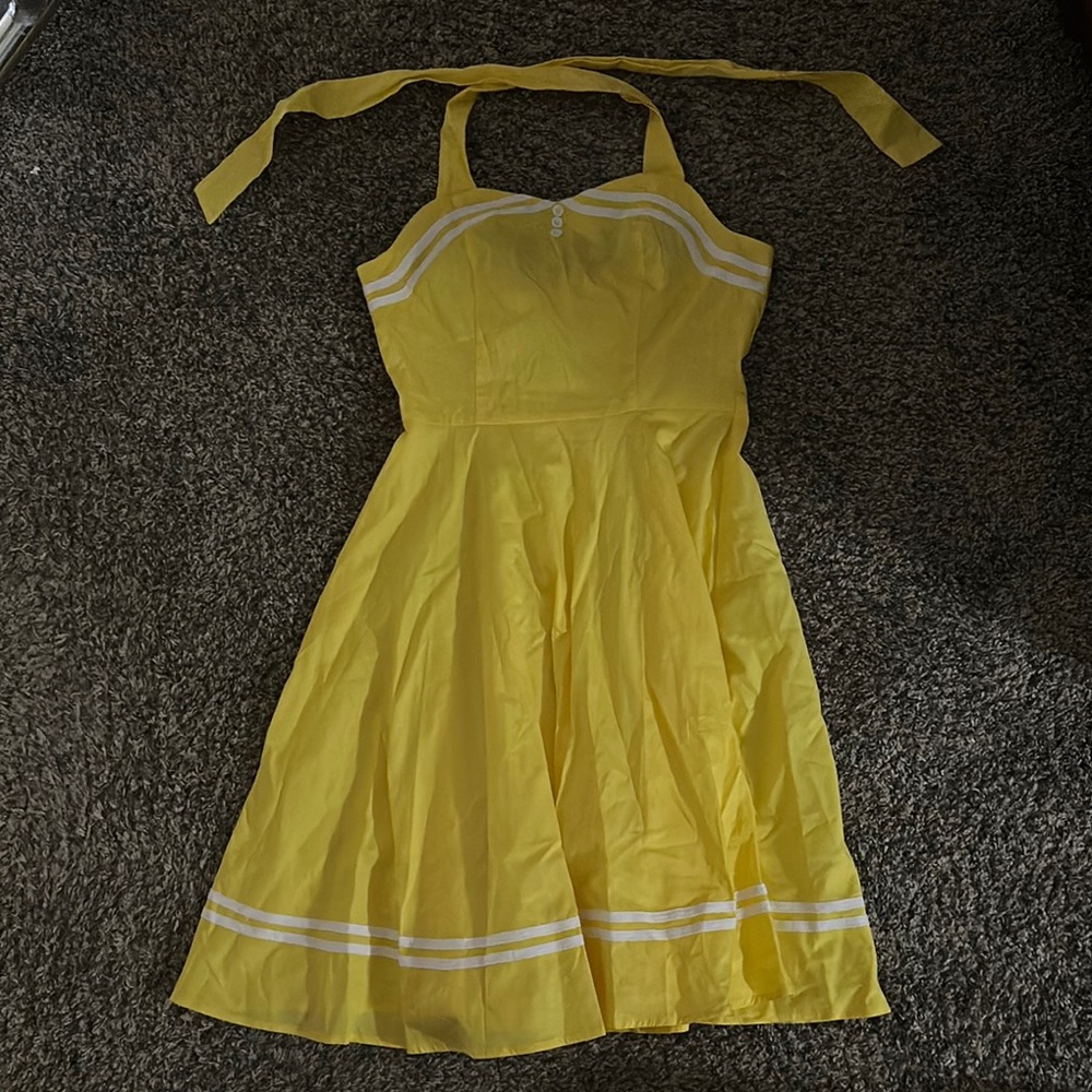 Yellow Halter Dress with White Stripes